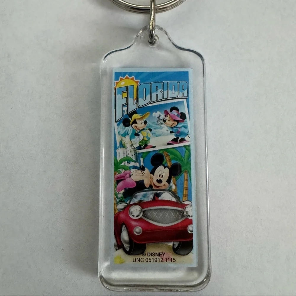 Set of 2 Disney lucite acrylic keychains Mickey Mouse & Florida key rings NEW